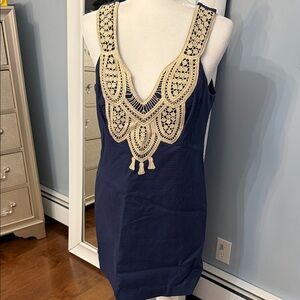 Lilly Pulitzer Navy Dress with Cream Crochet Accents